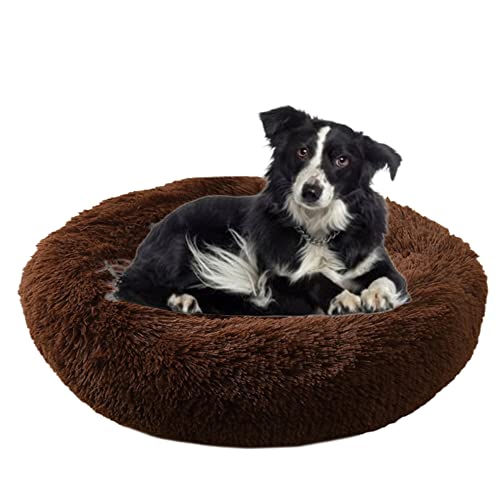 ZOCIS Calming Cuddler Hundebett, Donut-Haustierbett, rutschfeste Unterseite, flauschiges Plüsch-Hundebett, Sofa, Haustierbett, selbstwärmend, Kunstfell, rund, Anti-Angst-Bett für große, mittelgroße von ZOCIS