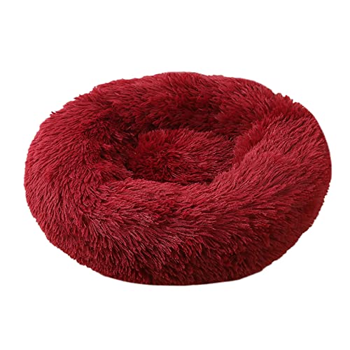 Beruhigendes rundes Hundebett, flauschig, gemütlich, Kunstfell, Haustierbett, Kuschelhütte, Donut-Hundebett mit rutschfester Unterseite, waschbares Welpennestkissen für kleine, mittelgroße und große Katzen/Hunde – Ø 70 cm, weinrot Beruhigendes rundes Hundebett, flauschig, gemütlich, Kunstfell, Haustierbett, Kuschelhütte, Donut-Hundebett mit rutschfester Unterseite, waschbares Welpennestkissen für kleine, mittelgroße und große Katzen/Hunde – Ø 70 cm, weinrot von ZOCIS