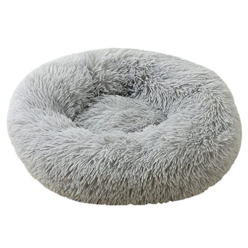 Beruhigendes rundes Hundebett, flauschig, gemütlich, Kunstfell, Haustierbett, Kuschelhütte, Donut-Hundebett mit rutschfester Unterseite, waschbares Welpennestkissen für kleine, mittelgroße und große Katzen/Hunde – Ø 70 cm, Grau Beruhigendes rundes Hundebett, flauschig, gemütlich, Kunstfell, Haustierbett, Kuschelhütte, Donut-Hundebett mit rutschfester Unterseite, waschbares Welpennestkissen für kleine, mittelgroße und große Katzen/Hunde – Ø 70 cm, Grau von ZOCIS