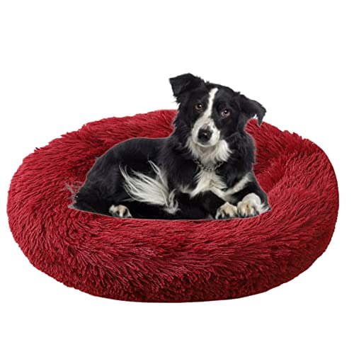 Calming Cuddler Hundebett Donut Haustierbett Anti-Rutsch-Unterseite Flauschiges Plüsch-Hundebett Sofa Haustierbett Selbstwärmendes Kunstfell Rundes Hundebett Anti-Angstbett für große, mittelgroße Hunde, Katzen, Ø100 cm, Weinrot Calming Cuddler Hundebett Donut Haustierbett Anti-Rutsch-Unterseite Flauschiges Plüsch-Hundebett Sofa Haustierbett Selbstwärmendes Kunstfell Rundes Hundebett Anti-Angstbett für große, mittelgroße Hunde, Katzen, Ø100 cm, Weinrot von ZOCIS