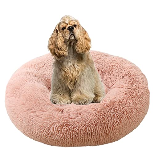 Cuddler Plüsch-Hundebett, beruhigend, Anti-Angst, extra groß, weiches, warmes Haustiernest, Sofa mit rutschfester Unterseite, rundes Haustierkissen, Welpenbett, verbessert das Schlafen (Ø 160 cm, Rosa) von ZOCIS