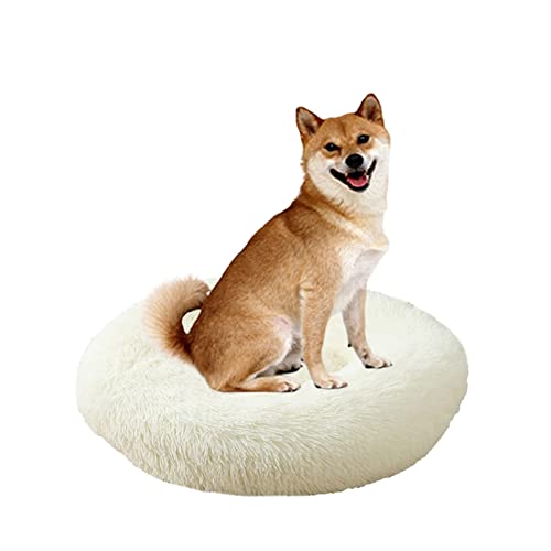 Donut Haustierbett, rundes Pelz, extra groß, waschbar, Welpen- und Katzenbett, beruhigendes Hundebett mit rutschfester Unterseite, Anti-Rutsch-Unterseite, Anti-Angst, weiches Kuschelkissen, Hundematte, 60 cm, Weiß von ZOCIS