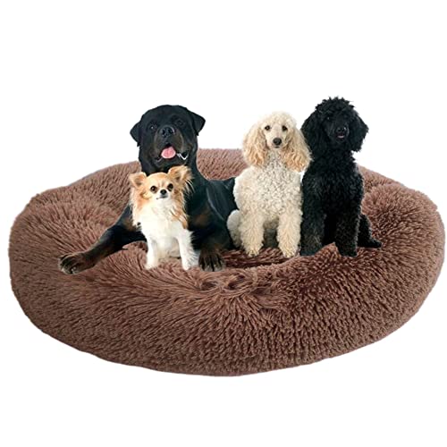 Donut-Haustierbett mit rutschfester Unterseite, flauschig, gemütlich, Plüsch-Hundebett, beruhigendes Hundebett, Kuschelbett, rundes Haustierbett, Kissen für mittelgroße und große Hunde/Katzen, Ø 110 cm, Kaffee von ZOCIS