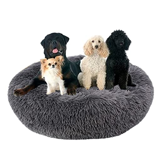 Donut-Haustierbett mit rutschfester Unterseite, flauschig, gemütlich, Plüsch-Hundebett, beruhigendes Hundebett, Kuschelbett, rundes Haustierbett, Kissen für mittelgroße und große Hunde/Katzen, Ø80 cm, Dunkelgrau von ZOCIS