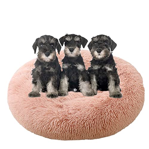 Großes, beruhigendes Hundebett, waschbar, rutschfeste Unterseite, Donut-Haustierbetten, Anti-Angst, warmes Welpen-Kuschelbett, rundes Hundebett, Kissen für verbesserten Schlaf, Ø90 cm, Rosa 2 von ZOCIS