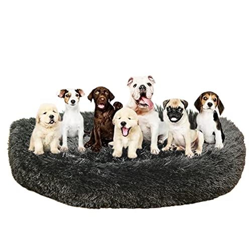 Langes Plüsch-Donut-Hundebett für große Hunde, bequemes, flauschiges Haustierbett, Kissenmatte mit rutschfester Unterseite, beruhigendes Hundebett, waschbar, Anti-Angst-Welpenbett, Ø 120 cm, Schwarz Langes Plüsch-Donut-Hundebett für große Hunde, bequemes, flauschiges Haustierbett, Kissenmatte mit rutschfester Unterseite, beruhigendes Hundebett, waschbar, Anti-Angst-Welpenbett, Ø 120 cm, Schwarz von ZOCIS