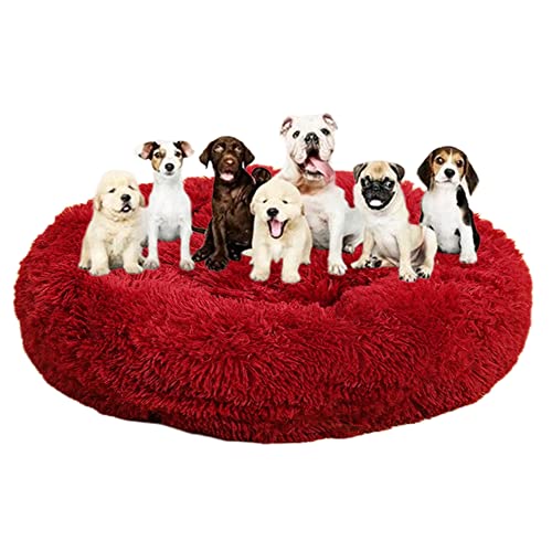 Langes Plüsch-Donut-Hundebett für große Hunde, bequemes, flauschiges Haustierbett, Kissenmatte mit rutschfester Unterseite, beruhigendes Hundebett, waschbar, Anti-Angst-Welpenbett, Ø150 cm, weinrot Langes Plüsch-Donut-Hundebett für große Hunde, bequemes, flauschiges Haustierbett, Kissenmatte mit rutschfester Unterseite, beruhigendes Hundebett, waschbar, Anti-Angst-Welpenbett, Ø150 cm, weinrot von ZOCIS
