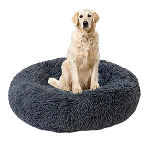 Runde Betten für Katzen und Hunde, gemütliches, beruhigendes Haustierkissen mit rutschfester Unterseite, flauschiges Plüsch-Welpenbett, Angstlinderung, Kuschelhütte für große, mittelgroße und kleine Hunde, Ø 90 cm, Dunkelgrau Runde Betten für Katzen und Hunde, gemütliches, beruhigendes Haustierkissen mit rutschfester Unterseite, flauschiges Plüsch-Welpenbett, Angstlinderung, Kuschelhütte für große, mittelgroße und kleine Hunde, Ø 90 cm, Dunkelgrau von ZOCIS