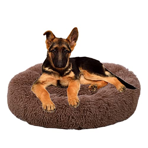 Rutschfestes rundes Plüsch-Haustierbett – beruhigendes Donut-Kuschelbett – flauschig, weich, waschbar, für Katzen, Hunde, Anti-Angst und verbessert das Schlafen, 150 cm, Khaki von ZOCIS