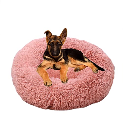 Rutschfestes rundes Plüsch-Haustierbett – beruhigendes Donut-Kuschelbett – flauschig, weich, waschbar, für Katzen, Hunde, Anti-Angst und verbessert das Schlafen, 150 cm, Rosa von ZOCIS