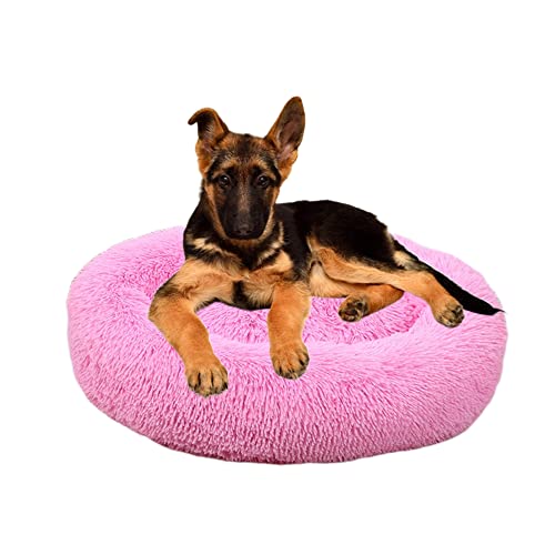 Rutschfestes rundes Plüsch-Haustierbett – beruhigendes Donut-Kuschelbett – flauschig, weich, waschbar, für Katzen, Hunde, Anti-Angst und verbessert das Schlafen, 90 cm, Pink 2 von ZOCIS