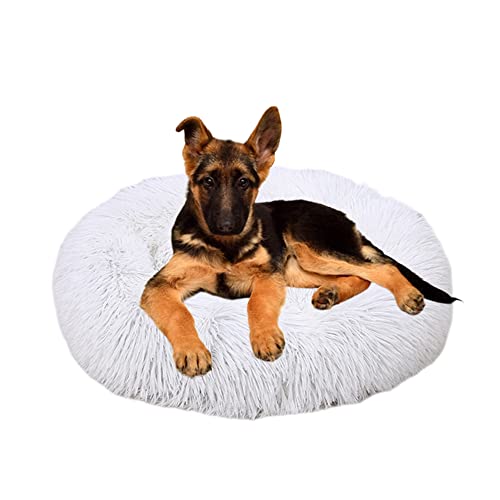 Rutschfestes rundes Plüsch-Hundebett – beruhigendes Donut-Kuschelbett – flauschig, weich, waschbar, für Katzen, Hunde, Anti-Angst und verbessert das schlafen, 50 cm, gebrochenes Weiß von ZOCIS