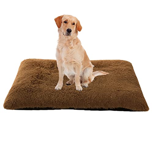 Weiche Plüsch-Hundebett-Matte, waschbar, rutschfeste Unterseite, Hundematte-Kissen, Reißverschluss-Design, große beruhigende Hundebett-Matratze, 70 x 50 x 8 cm, Kaffee von ZOCIS