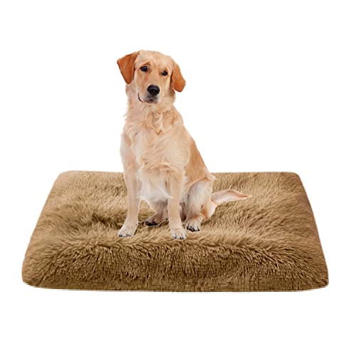 Weiche Plüsch-Hundebettmatte, waschbare Haustier-Hundekäfig-Matratze, rutschfeste Unterseite, Hundematte, Reißverschluss-Design, Haustierbettmatte, große beruhigende Hundebett-Matratze, 70 x 50 x 8 cm, Khaki von ZOCIS