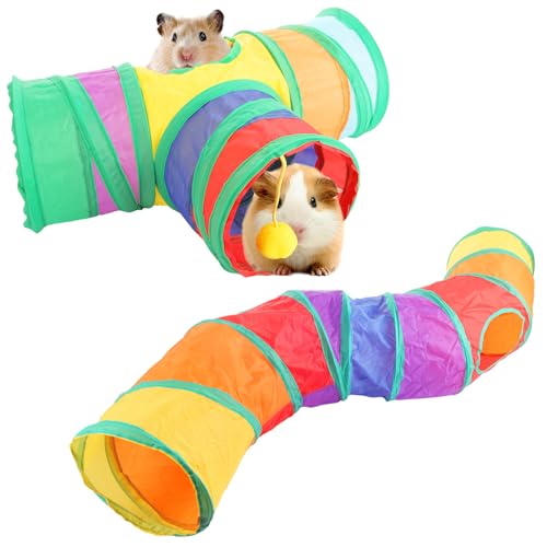 ZOFUN 2 Stück Katzentunnel, 46 x 16 cm T Typ Kaninchen Tunnel und 80 x 15 cm S Typ Hamster Tunnel, bunte Hamster Tube Set, Leinwand Meerschweinchen Tunnel für Haustier Katze Kaninchen Hamster Kätzchen von ZOFUN