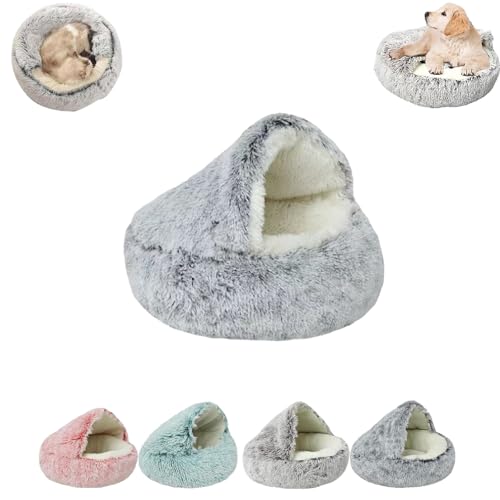 Kuscheliges Cocoon-Haustierbett, Winter-Haustier-Plüschbett, Winter-Haustierbett, Gemütliches Cocoon-Haustierbett Für Hunde, Gemütliches Haustierbett (40 * 40CM,Grey-Long hair style) von ZOLULA