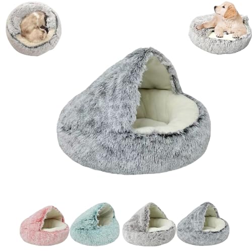 Kuscheliges Cocoon-Haustierbett, Winter-Haustier-Plüschbett, Winter-Haustierbett, Gemütliches Cocoon-Haustierbett Für Hunde, Gemütliches Haustierbett (40 * 40CM,Grey-Short hair style) von ZOLULA