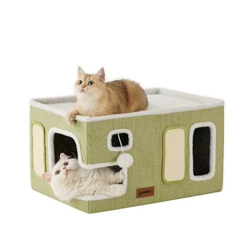 ZOMISIA Extra breites Katzenhaus für Hauskatzen – Großes Katzenhaus für Haustiere mit flauschigem Ball zum Aufhängen und Kratzkissen, faltbares Katzenversteck für mehrere Katzen, 58,4 x 41,9 x 33 cm, von ZOMISIA