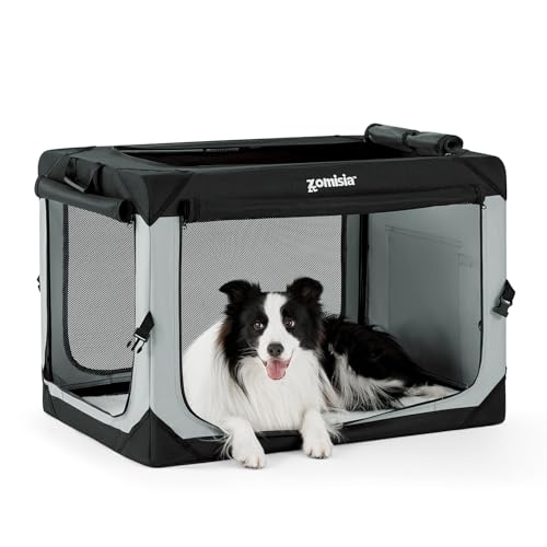 ZOMISIA 91,4 cm faltbare Hundebox für große Hunde – tragbare Hunde-Reisebox mit weichen Seiten mit atmungsaktiven Netzfenstern, faltbare Hundehütte für drinnen und draußen, Grau von ZOMISIA