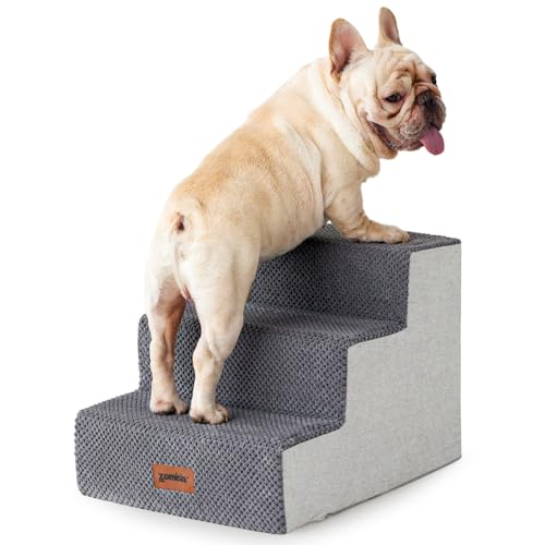 ZOMISIA Hundetreppe für Couch - Hundetreppe für kleine Hunde und Katzen, Hundetreppe mit rutschfester Unterseite Grau 3 Stufen von ZOMISIA