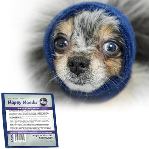 Happy Hoodie Das Original Beruhigungsband für Hunde und Katzen, Angstlinderung/Lärmschutz, Fellpflege, Thunder-Fireworks (XS, Blau) von ZONI PETS