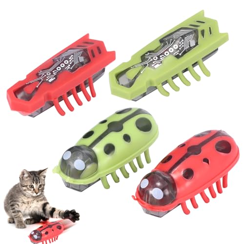 ZONJIE 4pcs Mini Roboter Käfer Katzenspielzeug Elektrisch Leuchtende Maus Interaktives Haustier Käfer Spielzeug - 2x Marienkäfer 2x Maus von ZONJIE