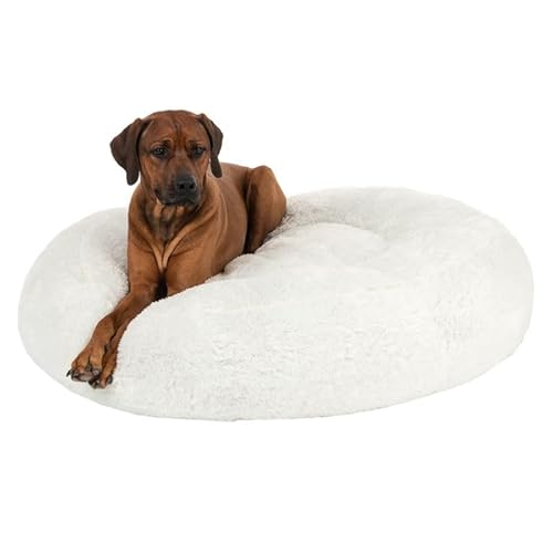 ZOOPLUS Original Hundebett Flocke | mit viscoelastischen Flocken | sehr weich und gemütlich | Nestchen für Hunde | waschbar mit Reißverschluss | Farbe: weiß (Durchmesser: 125cm x Höhe: 25cm) von ZOOPLUS