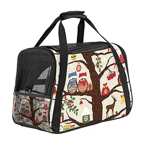 Tragbare Haustier-Reisetasche, von Fluggesellschaften zugelassene Duffle-Tasche für Katzen, Hunde, Kaninchen, mit weicher Winter-Weihnachtsmütze, Eulen, Vogel auf Baum. von ZORE_FINE5