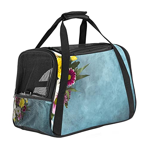 Tragbare Haustier-Reisetasche, von Fluggesellschaften zugelassene Duffle-Taschen für Katzen, Hunde, Kaninchen, mit weichen Seiten, Blumen-Aufdruck von ZORE_FINE5