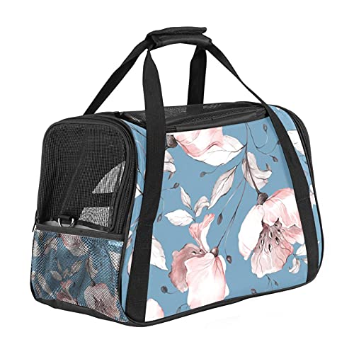 Tragbare Haustier-Reisetasche, von Fluggesellschaften zugelassene Duffle-Taschen für Katzen, Hunde, Kaninchen, mit weichen Seiten, Frühlingsblumen und Blättern bedruckt von ZORE_FINE5