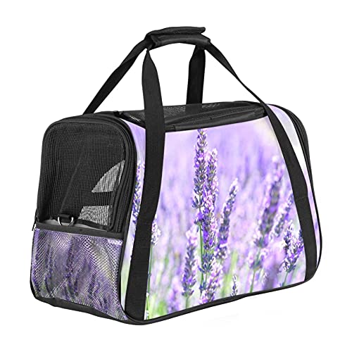 Tragbare Haustier-Reisetasche, von Fluggesellschaften zugelassene Duffle-Taschen für Katzen, Hunde, Kaninchen, mit weichen Seiten, Lavendelblüte, violettem Druck von ZORE_FINE5