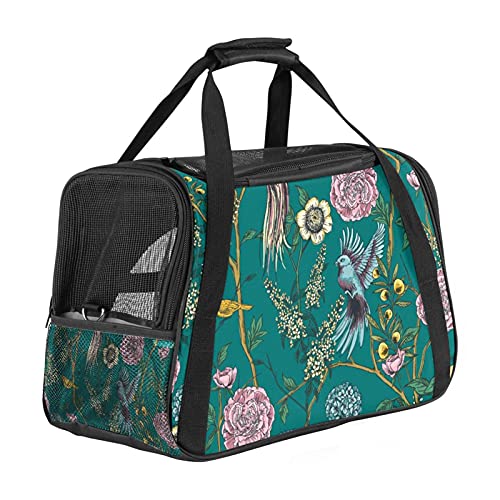 Tragbare Haustier-Reisetasche, von Fluggesellschaften zugelassene Duffle-Taschen für Katzen, Hunde, Kaninchen, mit weichen Seiten, Retro-Gardeblüte, Blumen, Vögel, Frühlingsdruck von ZORE_FINE5