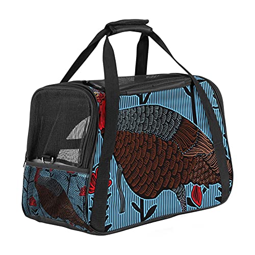 Tragbare Haustier-Reisetasche, von Fluggesellschaften zugelassene Duffle-Taschen für Katzen, Hunde, Kaninchen, mit weichen Seiten, Retro-Vogel-Motiv, Blau von ZORE_FINE5