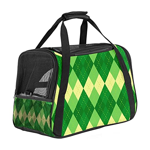 Tragbare Haustier-Reisetasche, von Fluggesellschaften zugelassene Duffle-Taschen für Katzen, Hunde, Kaninchen, mit weichen Seiten, St. Patricks Day Karomuster, Grün von ZORE_FINE5