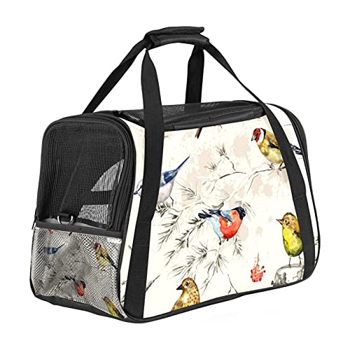 Tragbare Haustier-Reisetasche, von Fluggesellschaften zugelassene Duffle-Taschen für Katzen, Hunde, Kaninchen, mit weichen Seiten, Vintage-Retro-Vogel-Blumendruck. von ZORE_FINE5