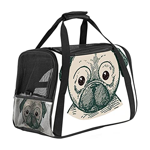 Tragbare Haustier-Reisetasche, von Fluggesellschaften zugelassene Duffle-Taschen für Katzen, Hunde, Kaninchen, mit weichen Seiten, Welpen, Mops-Aufdruck von ZORE_FINE5