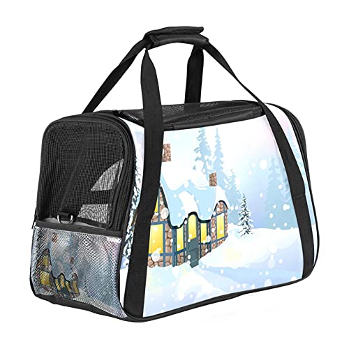 Tragbare Haustier-Reisetasche, von Fluggesellschaften zugelassene Duffle-Taschen für Katzen, Hunde, Kaninchen, mit weichen Seiten, Winter-Schneehaus-Aufdruck von ZORE_FINE5