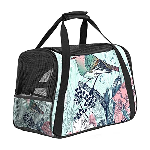 Tragbare Haustier-Reisetasche, von Fluggesellschaften zugelassene Duffle-Taschen für Katzen, Hunde, Kaninchen, mit weichen Seiten, blauer Wasserfarben-Vogel auf Blumen bedruckt von ZORE_FINE5