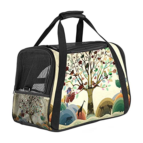 Tragbare Haustier-Reisetasche, von Fluggesellschaften zugelassene Duffle-Taschen für Katzen, Hunde, Kaninchen, mit weichen Seiten, buntem Baum, Wildtiere, Vögel, Hirsch von ZORE_FINE5