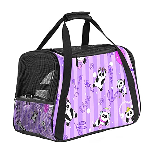 Tragbare Haustier-Reisetasche, von Fluggesellschaften zugelassene Duffle-Taschen für Katzen, Hunde, Kaninchen, mit weichen Seiten, lila Panda und Blumen bedruckt von ZORE_FINE5