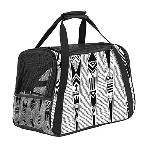 Tragbare Haustier-Reisetasche, von Fluggesellschaften zugelassene Duffle-Taschen für Katzen, Hunde, Kaninchen, mit weichen Seiten, schwarz und weiß, Tribal-Aufdruck von ZORE_FINE5