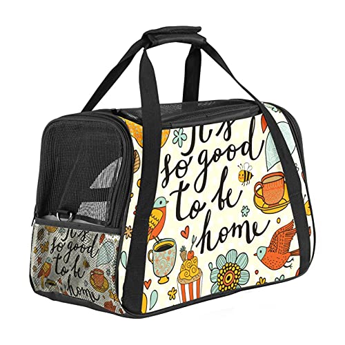 Tragbare Haustier-Reisetasche, von Fluggesellschaften zugelassene Duffle-Taschen für Katzen, Hunde, Kaninchen, mit weichen Seiten, süßem Vogel-Blumenmuster von ZORE_FINE5