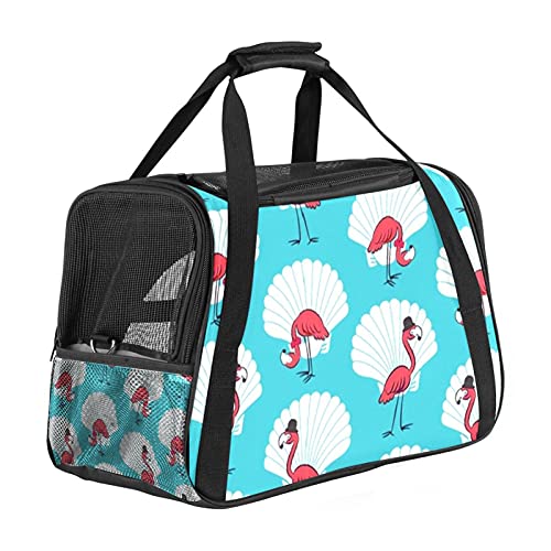 Tragbare Haustier-Reisetasche, von Fluggesellschaften zugelassene Duffle-Taschen für Katzen, Hunde, Kaninchen, mit weicher Außenseite, Flamingo-Muster bedruckt von ZORE_FINE5