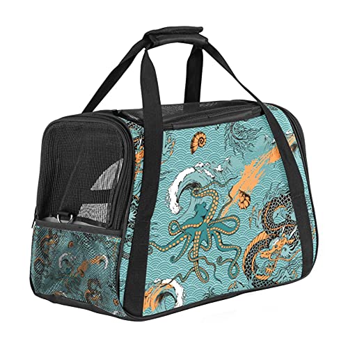 Tragbare Haustier-Reisetasche, von Fluggesellschaften zugelassene Duffle-Taschen für Katzen, Hunde, Kaninchen mit weichem Drachen, Octopus und Meeresreisen bedruckt von ZORE_FINE5