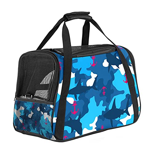 Tragbare Haustier-Reisetasche, von Fluggesellschaften zugelassene Duffle-Taschen für Katzen, Hunde, Kaninchen mit weichen Seiten, Anker, Camouflage, Hai-Aufdruck von ZORE_FINE5