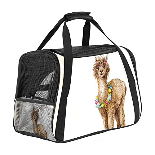 Tragbare Haustier-Reisetasche, von Fluggesellschaften zugelassene Duffle-Taschen für Katzen, Hunde, Kaninchen mit weichen Seiten, Aquarell-Alpaka-Druck von ZORE_FINE5