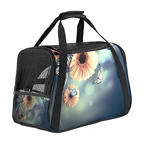 Tragbare Haustier-Reisetasche, von Fluggesellschaften zugelassene Duffle-Taschen für Katzen, Hunde, Kaninchen mit weichen Seiten, Blumen- und Schmetterlings-Aufdruck von ZORE_FINE5