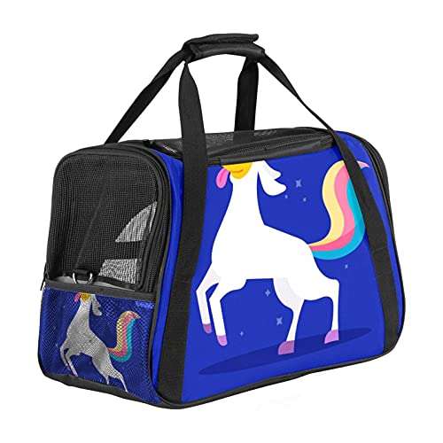 Tragbare Haustier-Reisetasche, von Fluggesellschaften zugelassene Duffle-Taschen für Katzen, Hunde, Kaninchen mit weichen Seiten, Einhorn, Hund, blau bedruckt von ZORE_FINE5