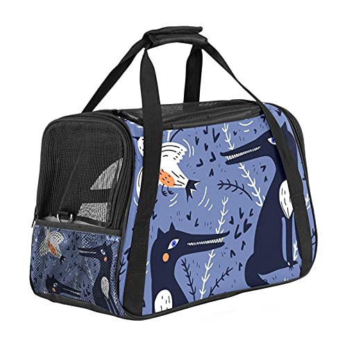 Tragbare Haustier-Reisetasche, von Fluggesellschaften zugelassene Duffle-Taschen für Katzen, Hunde, Kaninchen mit weichen Seiten, Fuchs, Vogel und lila Druck von ZORE_FINE5