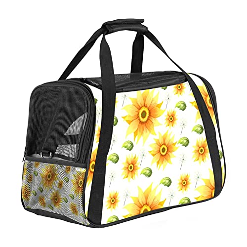 Tragbare Haustier-Reisetasche, von Fluggesellschaften zugelassene Duffle-Taschen für Katzen, Hunde, Kaninchen mit weichen Seiten, Sonnenblumen- und Blätterdruck von ZORE_FINE5